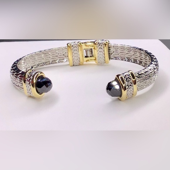 TWO TONE CUFF BRACELET WITH BLACK CRYSTALS - Picture 3 of 7